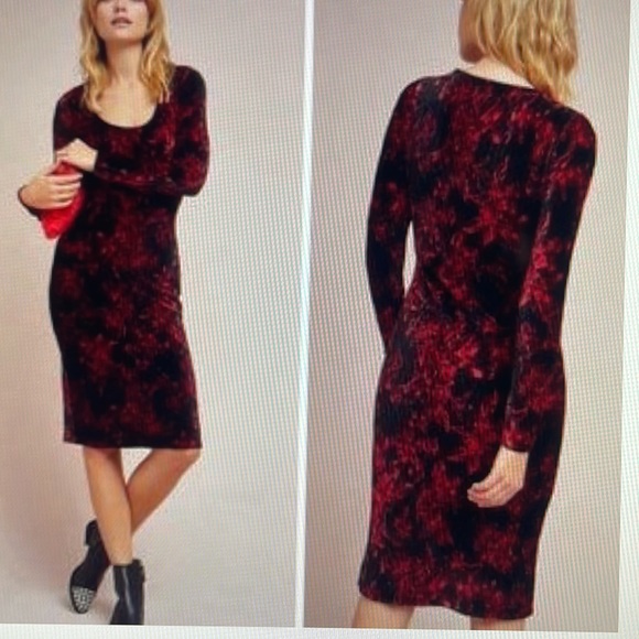 🆕MAEVE ANTHROPOLOGIE Wine Lace Elegant Velvet Dress - Picture 1 of 16